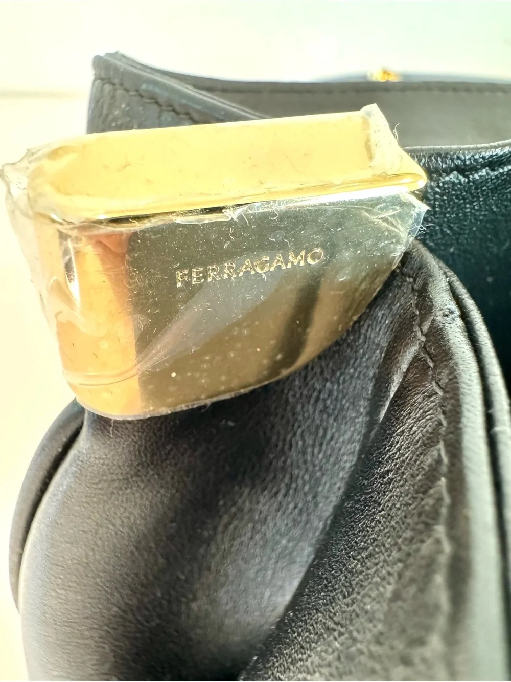 Ferragamo New Line Medium Black Leather Shoulder Bag W 2 Straps & Gold Accents